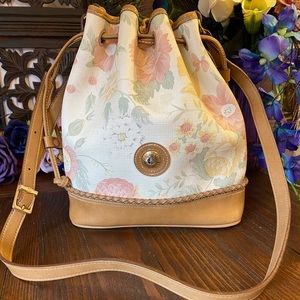 Floral print bucket drawstring purse